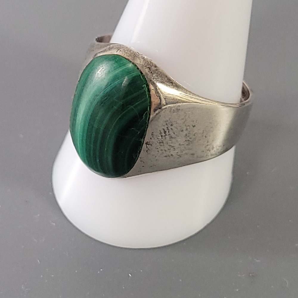Taxco Mexico 950 Silver Ring Malachite Signet Mens Size 12 TC-45 Green Stone